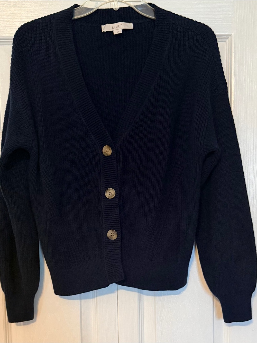 NWOT LOFT Classic Navy Button-Front V-Neck Women's Sweater